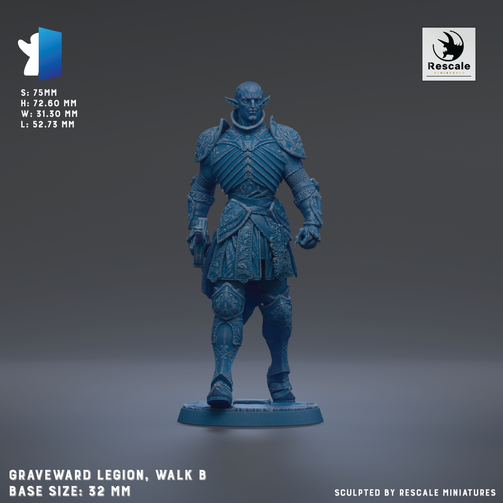 a figurine of a warrior standing in a fighting stance, wearing a blue armor and helmet. The figurine is of a base size of 22mm.