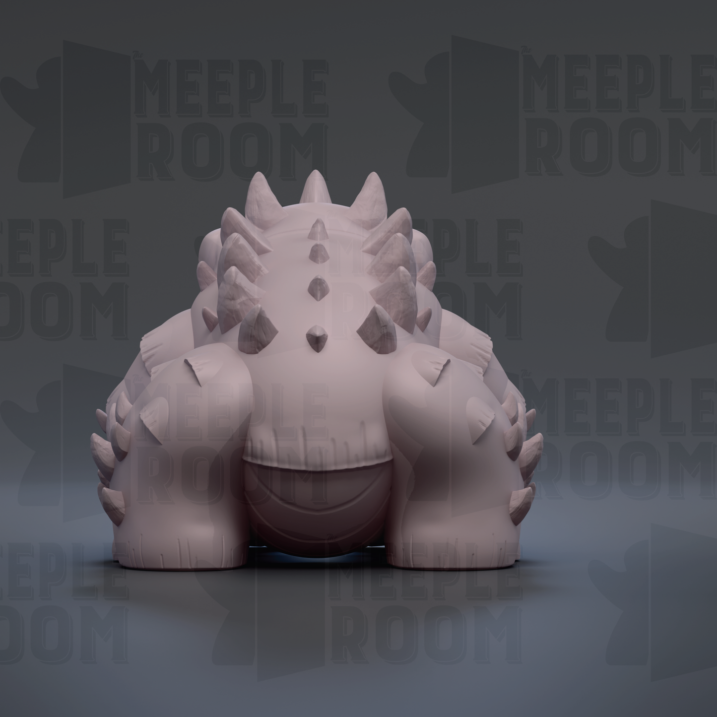 A 3D rendering of a large, spiky, and textured object resembling a monster or a dragon-like creature.
