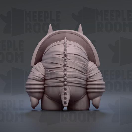 A 3D rendering of a cartoon-like character with a large head, long neck, and a distinctive design.