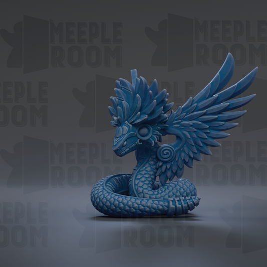 A blue dragon-like creature with large, detailed wings and a coiled body is prominently featured in the image.