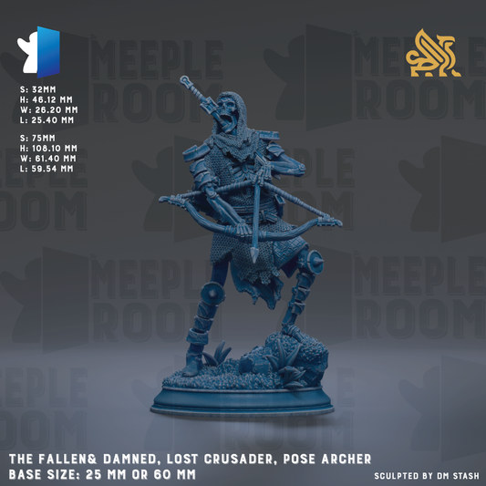 a fallen, Damned, Lost Crusader, Pose Archer, with a base size of 25 mm or 60 mm.