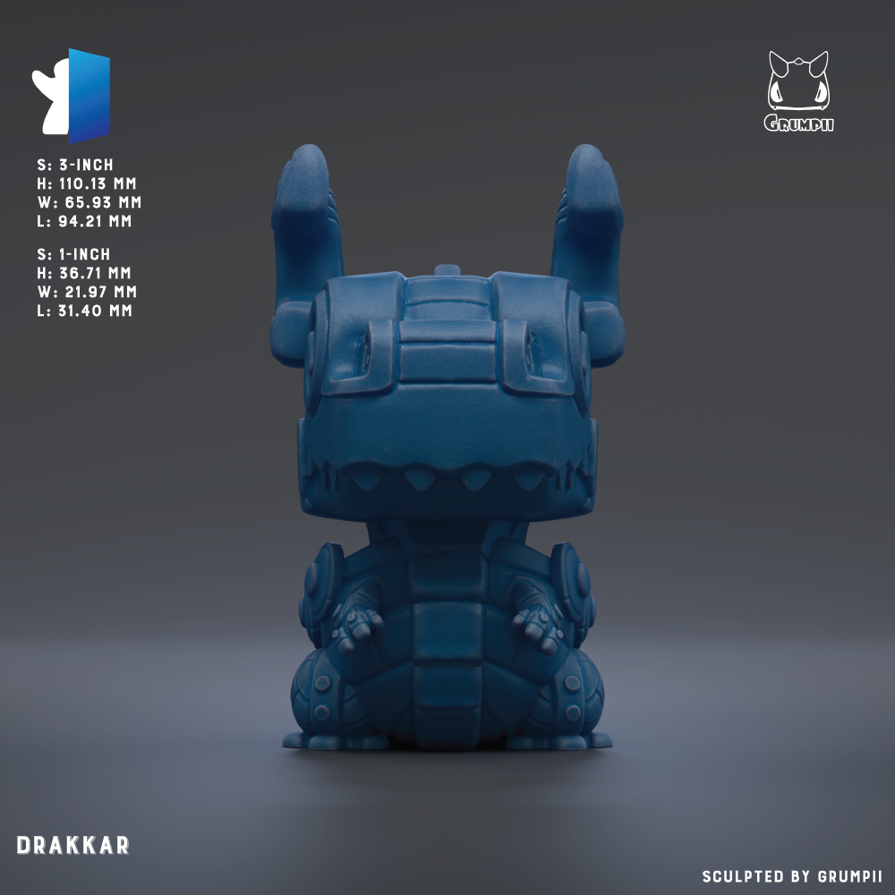 A 3D rendering of a blue, robotic-looking figure with a textured surface and a pointed head.