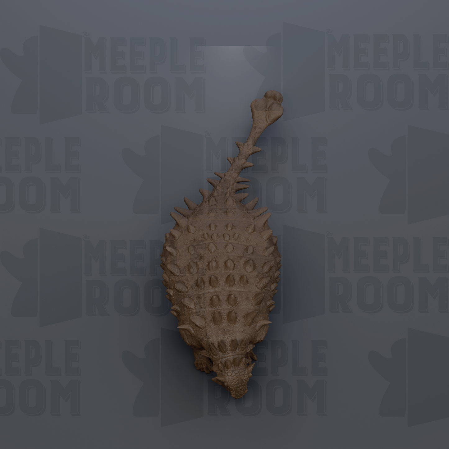 a detailed 3D rendering of a dinosaur skeleton against a dark background with repeated text.