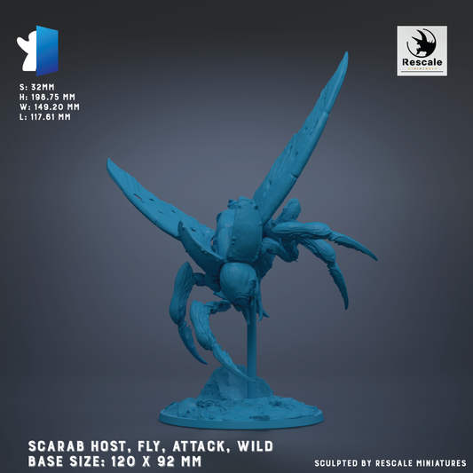 a blue, winged creature resembling a fly or a spider, with a large body and multiple legs. The creature appears to be a model or sculpture, possibly made of a material like plastic or metal. The image does not contain any text, and the size of the creature is described as "Base Size: 120 x 92 mm".