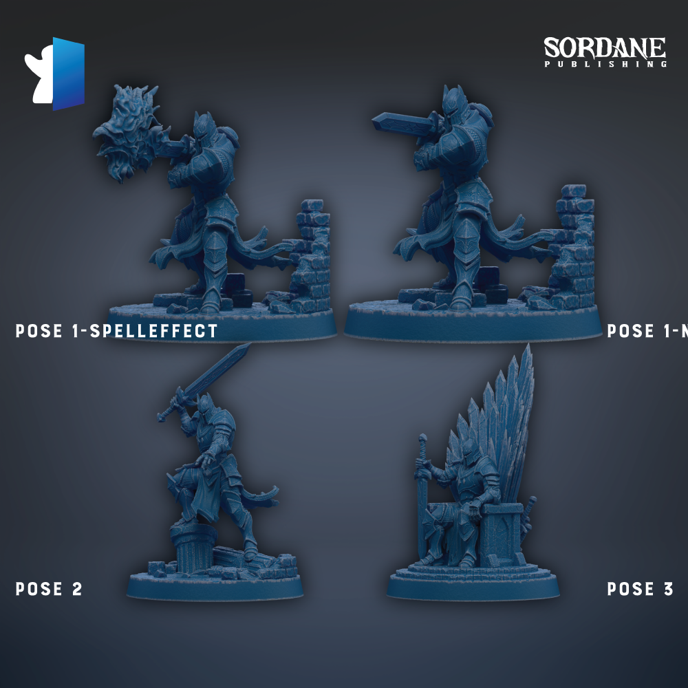 four figurines of characters, each with a unique pose and pose effect, arranged in a grid-like pattern.