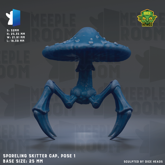 a blue mushroom-like creature with sharp claws, standing on a gray surface.