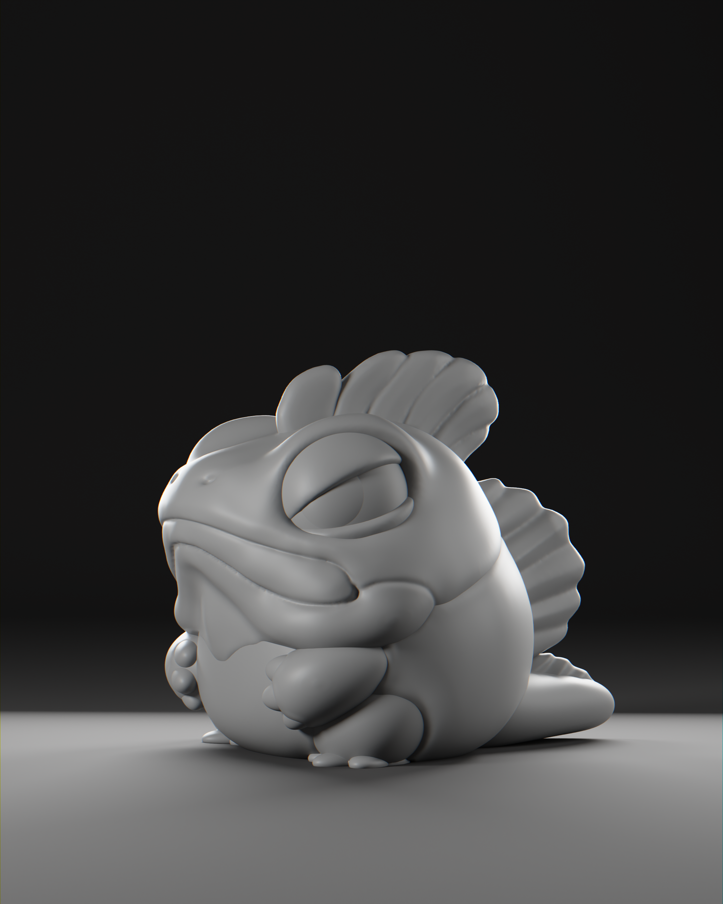 a 3d model of a fish sitting on the ground