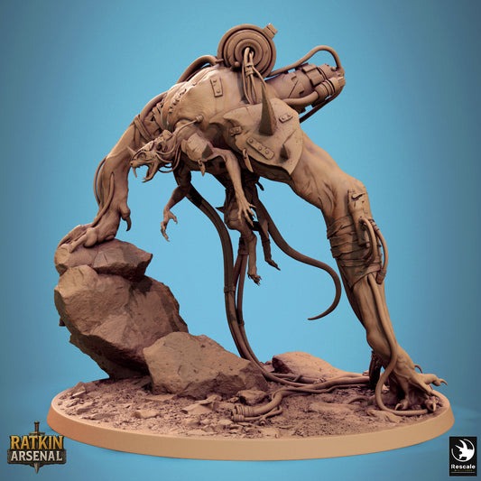 a large, intricate, and detailed robotic creature with a mechanical appearance, standing on a rocky surface.