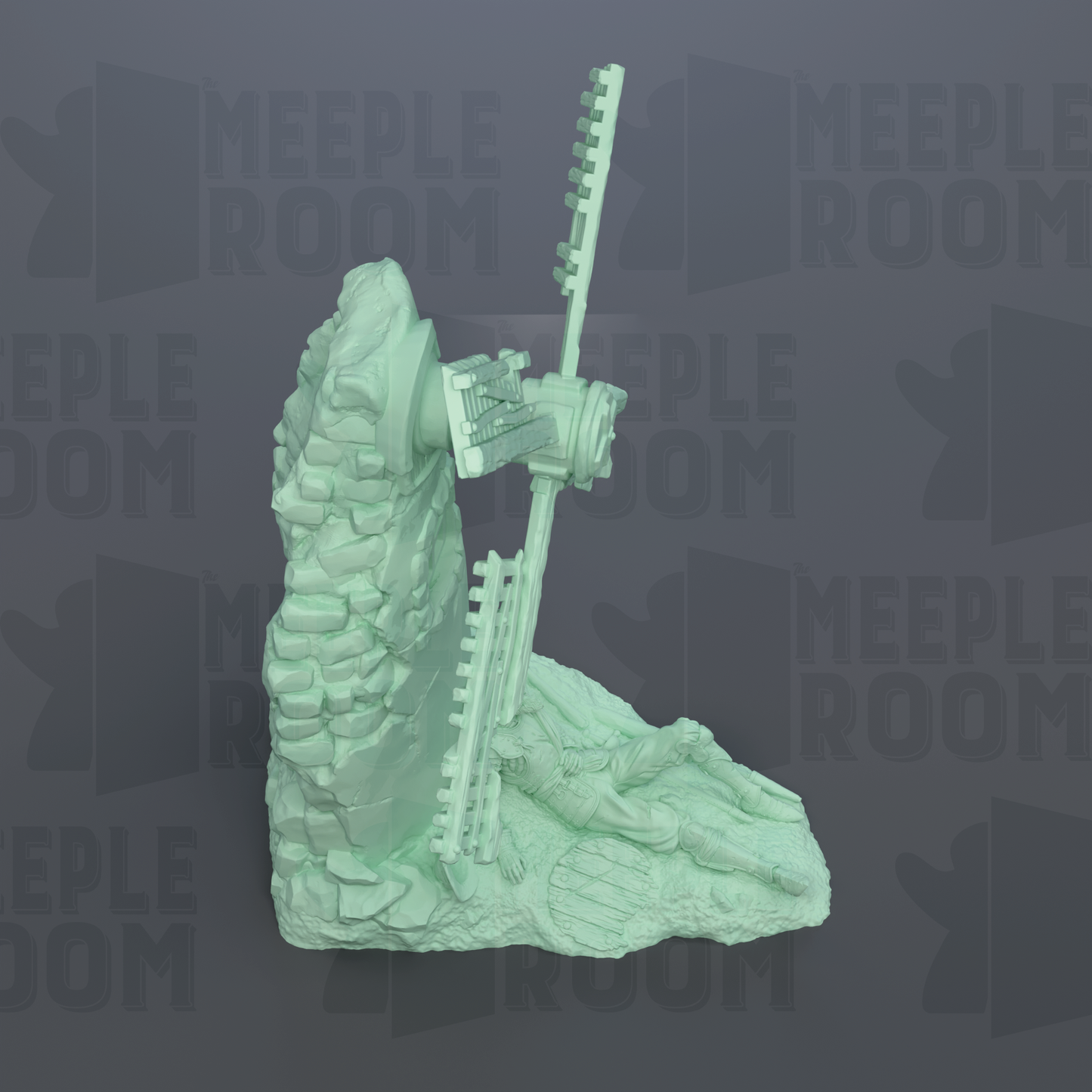 a green-colored, abstract sculpture with a unique, organic shape.