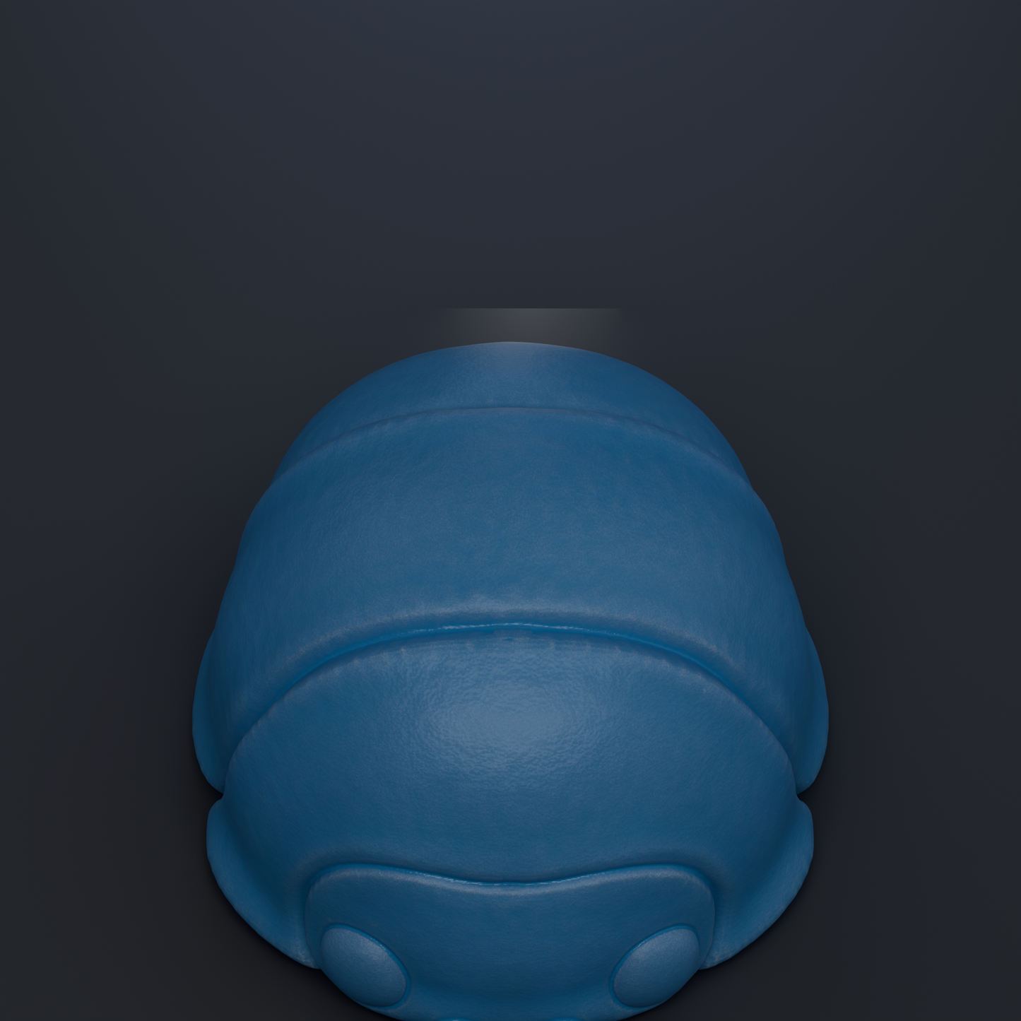 A blue, spherical object is shown against a dark background.