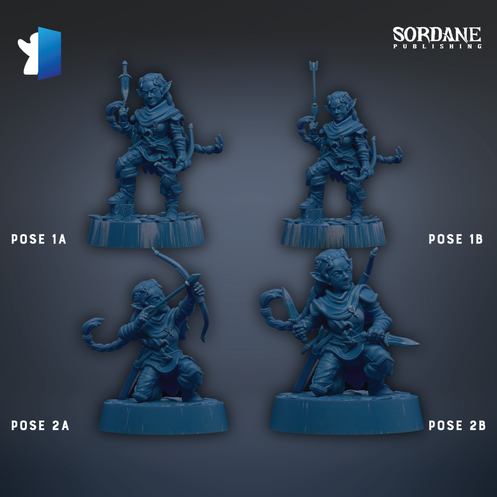 four figurines of characters, each with different poses, arranged in a grid-like pattern.