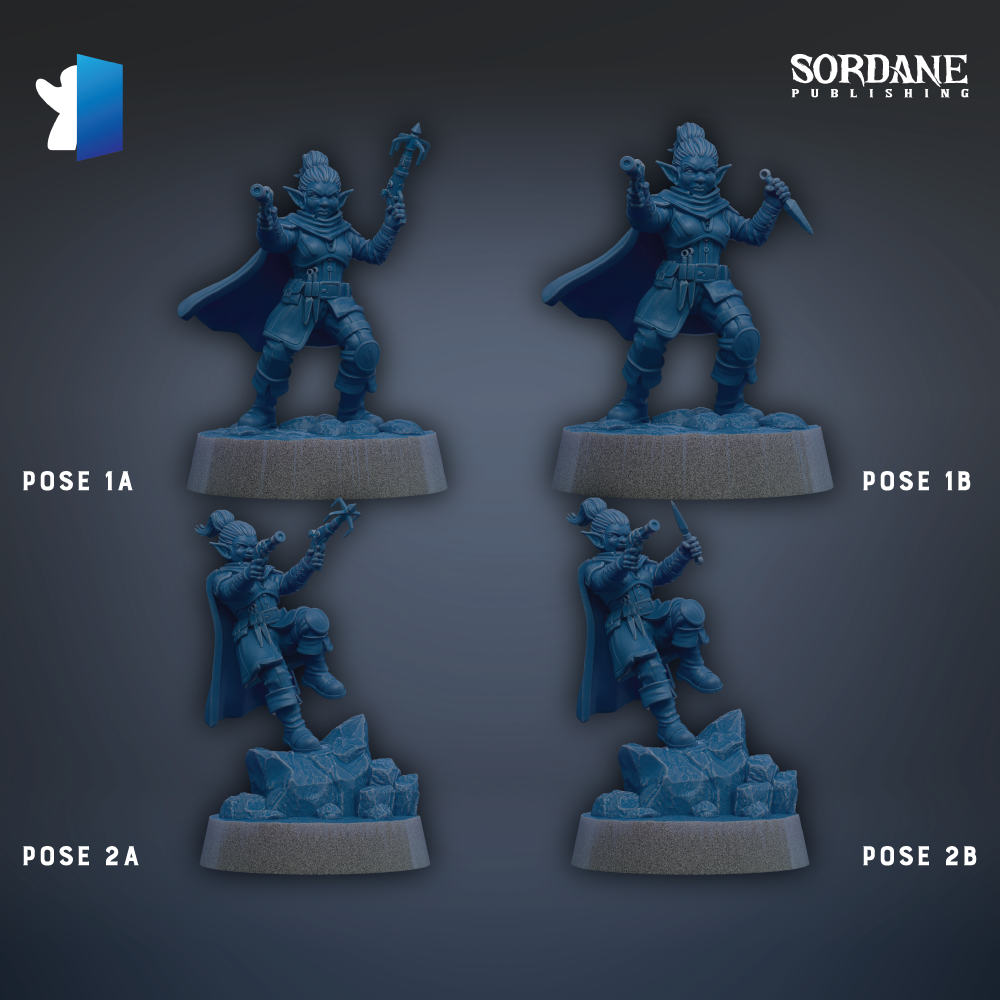 four figurines of characters, each with different poses, arranged in a grid-like pattern.