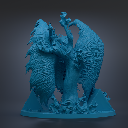 A 3D rendering of a fantastical creature with a large, flowing, blue-green body and intricate, textured wings.