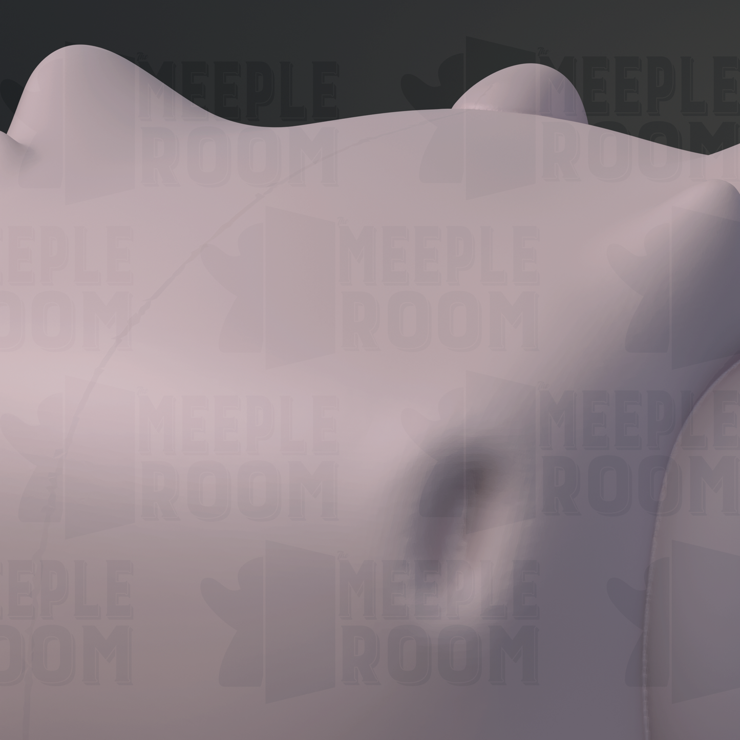 The image is a close-up of a white, curved object, possibly a piece of fabric or a sculpture, with the repeated text "MEEPLE ROOM" visible in the background.