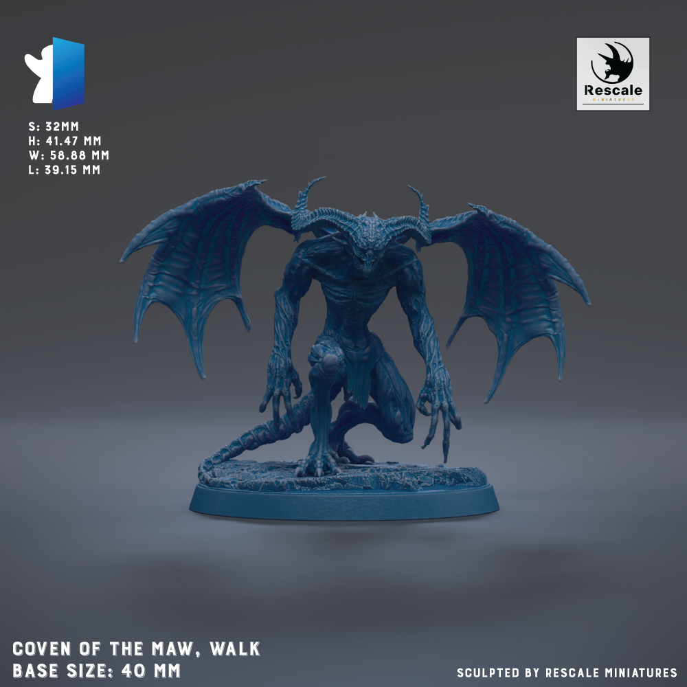 a blue figurine of a winged, armored creature with horns, possibly a mythical or fantasy creature, standing on a base.