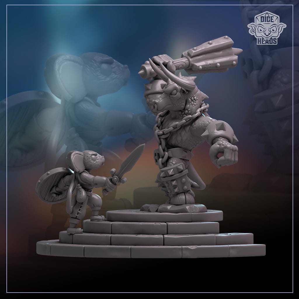 Courage vs Chaos, a Stand Against the Beast Diorama by Dice Heads | Unpainted | Print on Demand | Use Code FREESHIP50