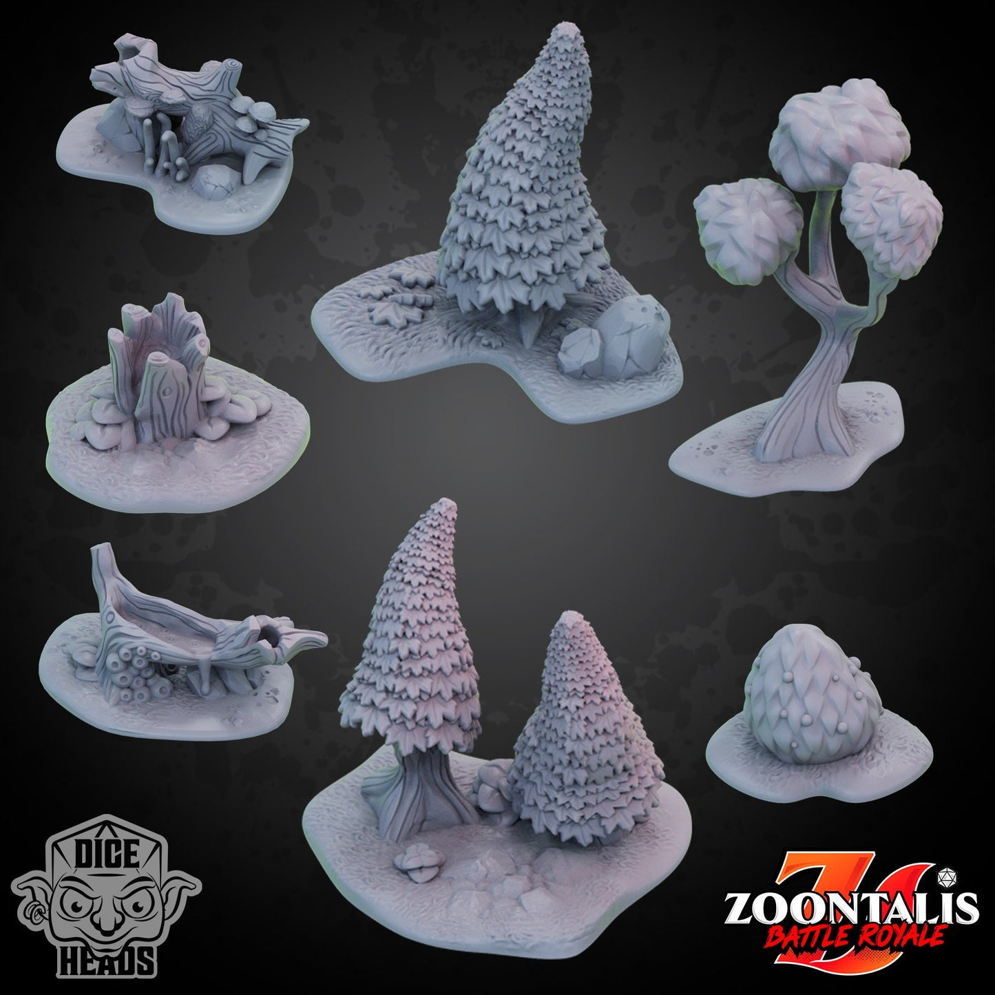 Woodland Scatter Terrain 7-pc by Dice Heads | Unpainted