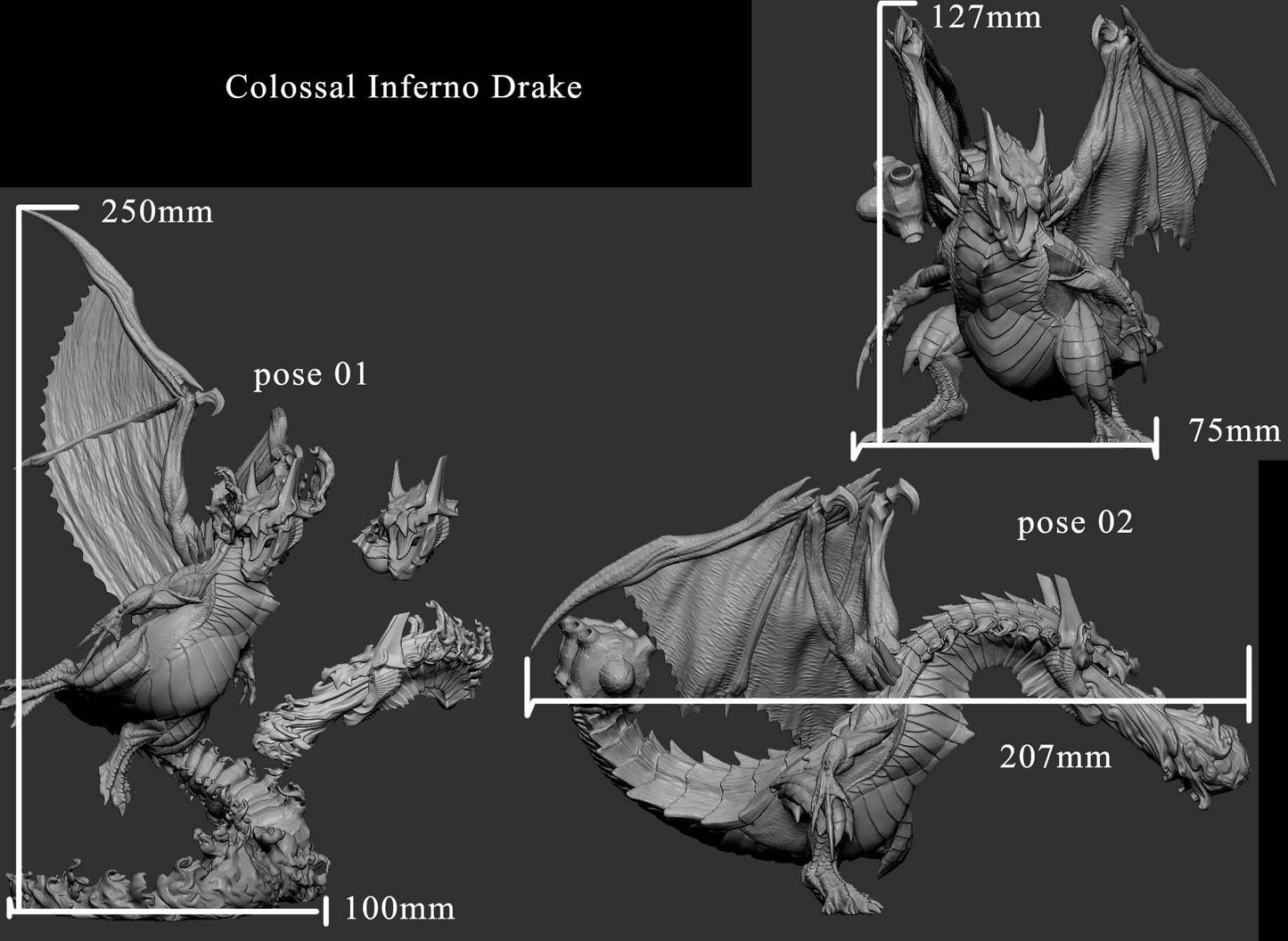 Colossal Inferno Drake by Mini Monster Mayhem | Miniature | TTRPG | Unpainted