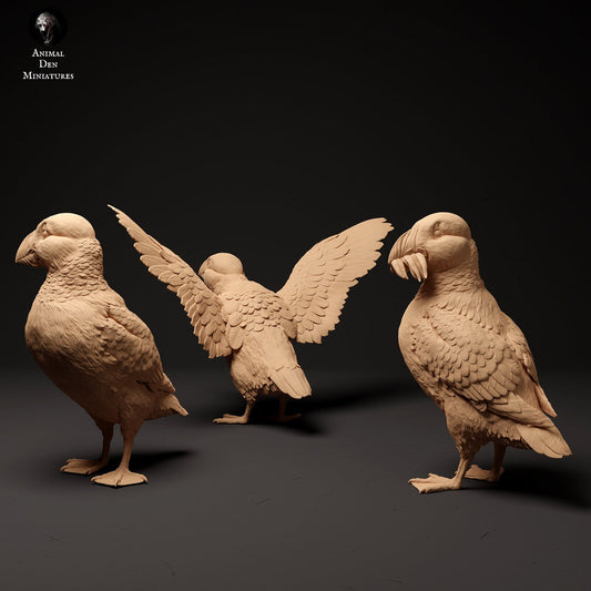 Atlantic Puffins (3-pk) 1:8 scale by Animal Den | Please Read Description