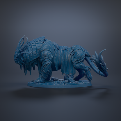 A detailed 3D model of a fantastical creature, possibly a mythical or magical being, with intricate armor and flowing, flowing hair.