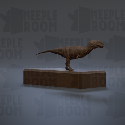 A 3D rendering of a dinosaur statue standing on a platform.