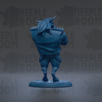 A blue figurine of a mythical creature, possibly a dragon or serpent, standing on a base against a dark background with repeated text.