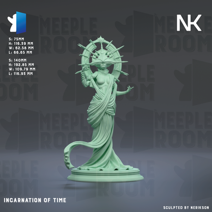 The image is a statue of the Statue of Liberty, a famous landmark located in New York Harbor. The statue is made of a green material and depicts the iconic figure of Liberty, with her hand holding a torch. The statue is displayed against a dark background, which highlights its details and features. The image is described as an "Incarriage of Time" and is "Sculpted by Nerkison".