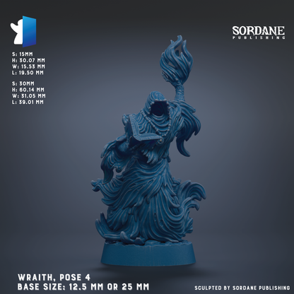 a blue, stylized statue of a figure with flowing, wave-like hair and a flame-like object in its hand. The statue is posed in a dynamic, standing position. The base size of the statue is 12.5 mm or 25 mm, depending on the perspective. The image is a sculpture, and it is published by Sordane Publishing.