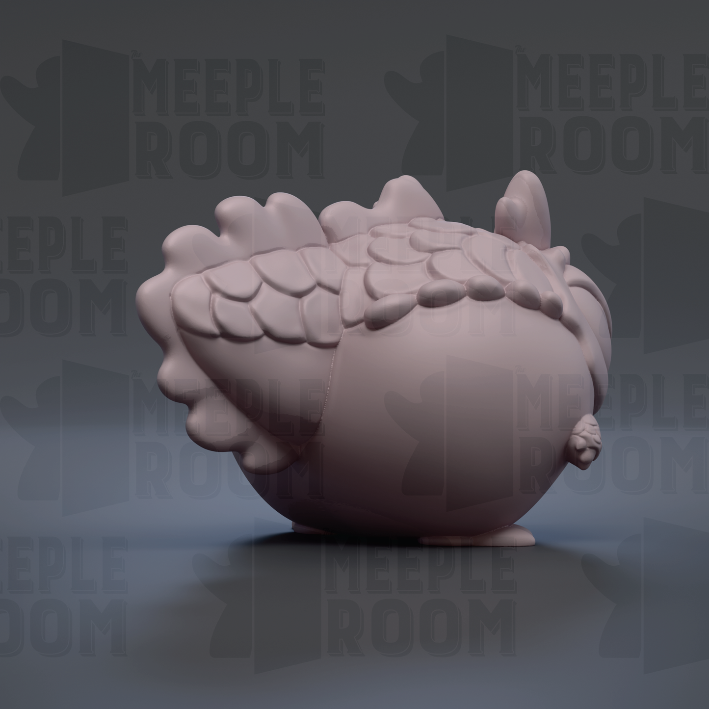 A 3D rendering of a bird-like object, possibly a sculpture or figurine, with a textured, pinkish appearance.