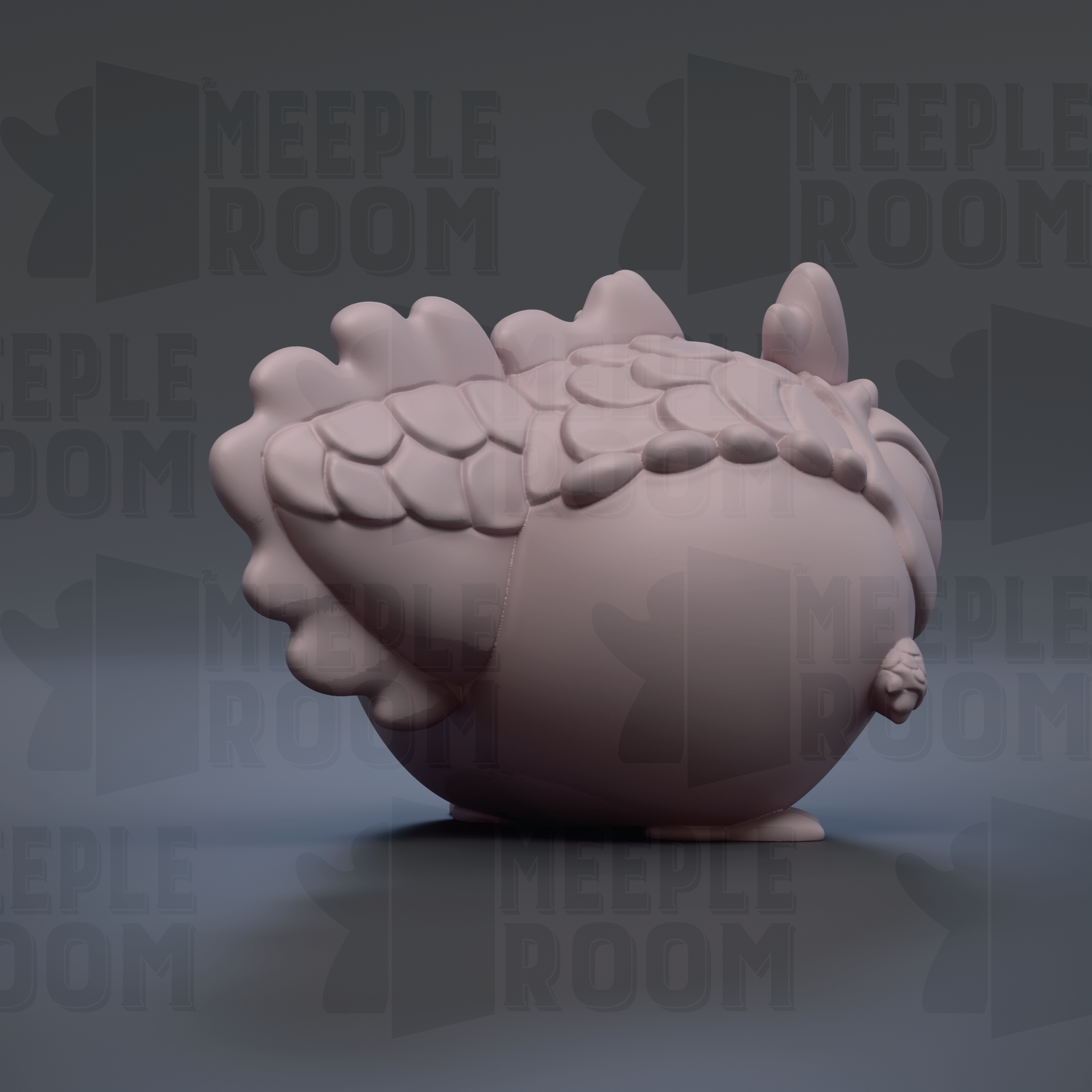 A 3D rendering of a bird-like object, possibly a sculpture or figurine, with a textured, pinkish appearance.