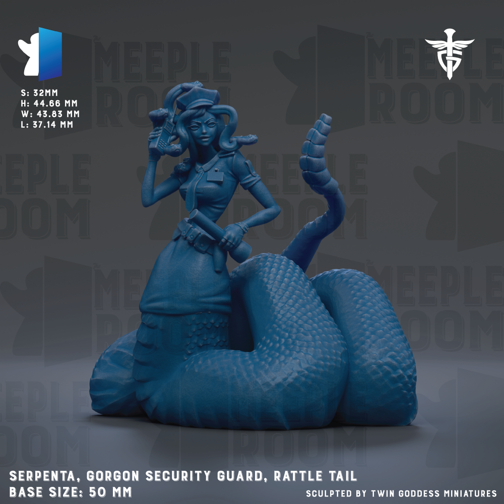 a blue statue of a woman holding a snake