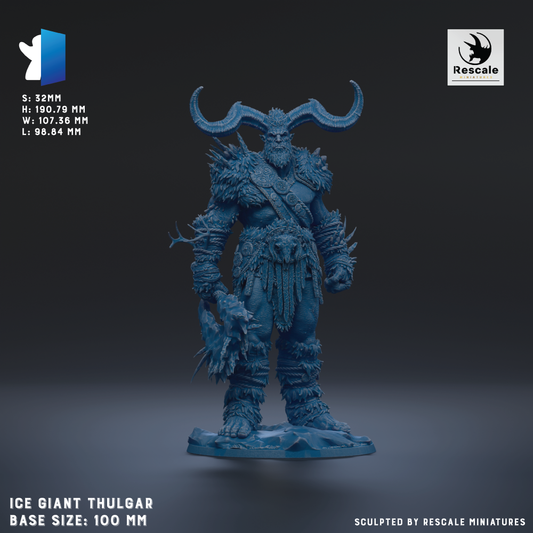 a blue, armored fantasy character with horns, standing on a base and holding a weapon.
