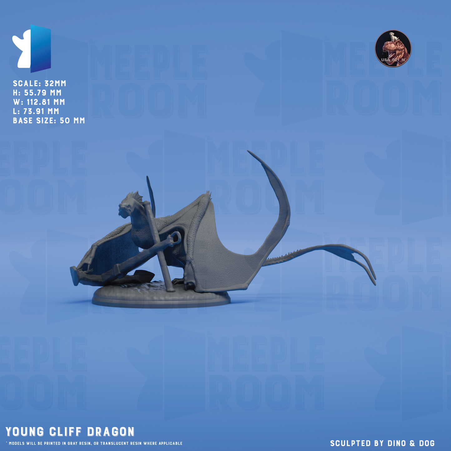 Cliff Dragon by Dino & Dog | Miniature | TTRPG | Unpainted | Print on Demand