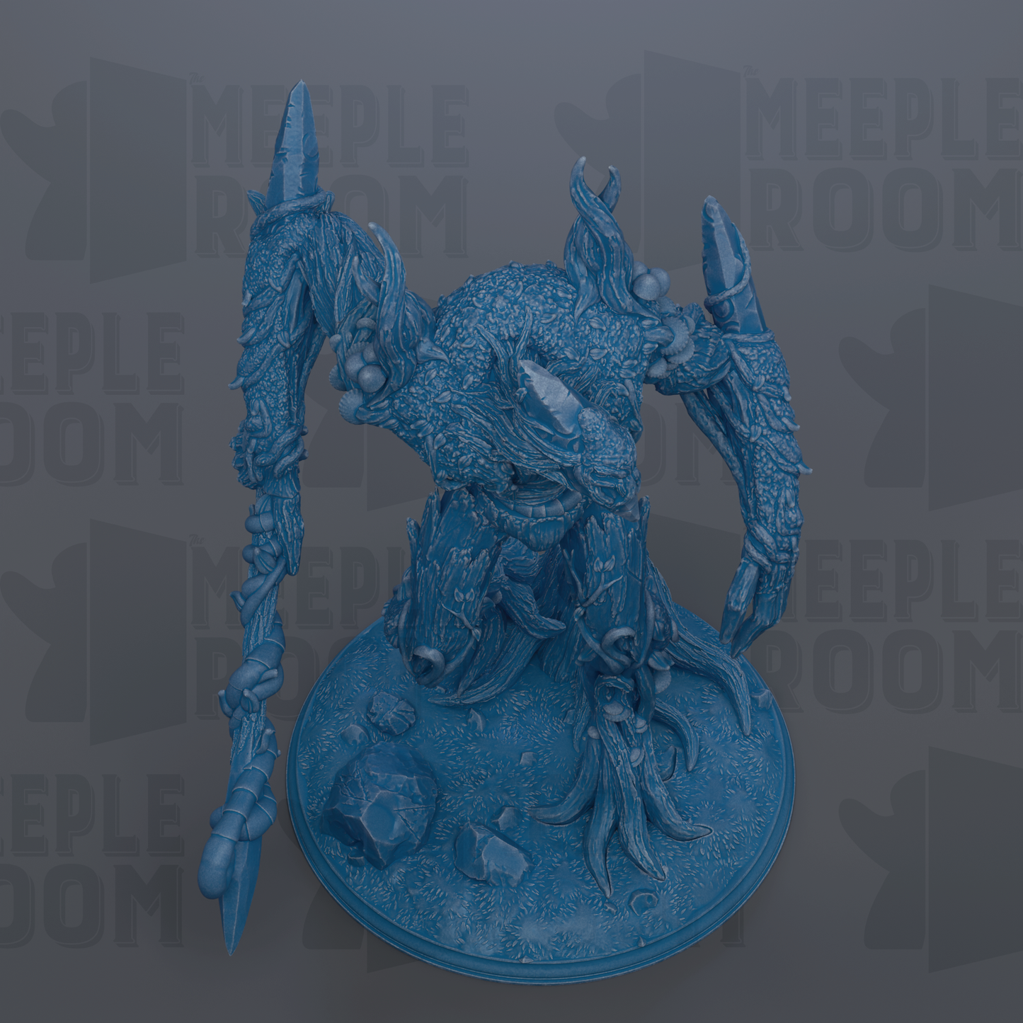 A detailed 3D rendering of a fantastical creature with intricate, textured features, including sharp claws and a long, curved body.