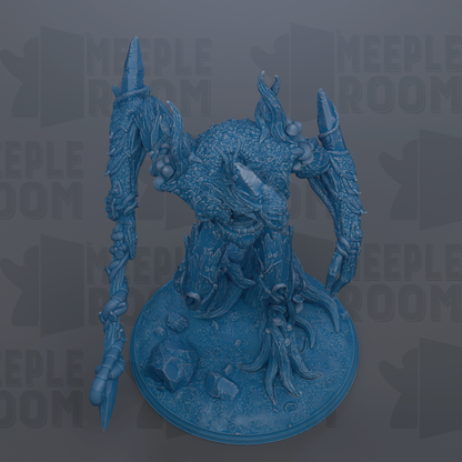 A detailed 3D rendering of a fantastical creature with intricate, textured features, including sharp claws and a long, curved body.