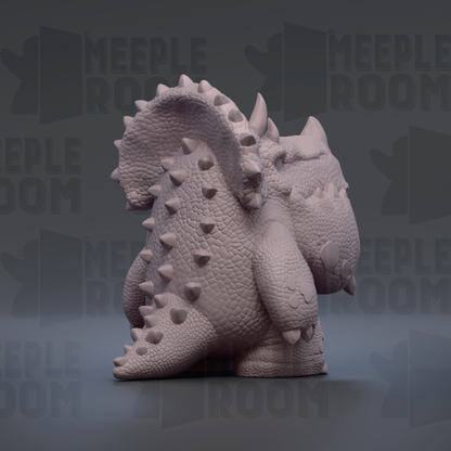 A 3D rendering of a dinosaur-like creature with spikes on its back, standing on a gray surface.