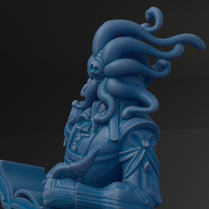 A blue, abstract sculpture with flowing, organic shapes and a textured appearance.