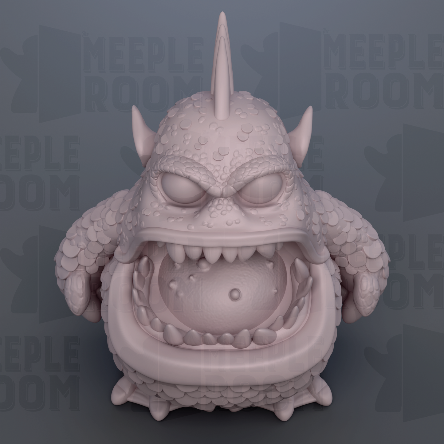 A 3D rendering of a large, spiky, and textured monster with an open mouth, appearing to be a creature from a fantasy or science fiction setting.