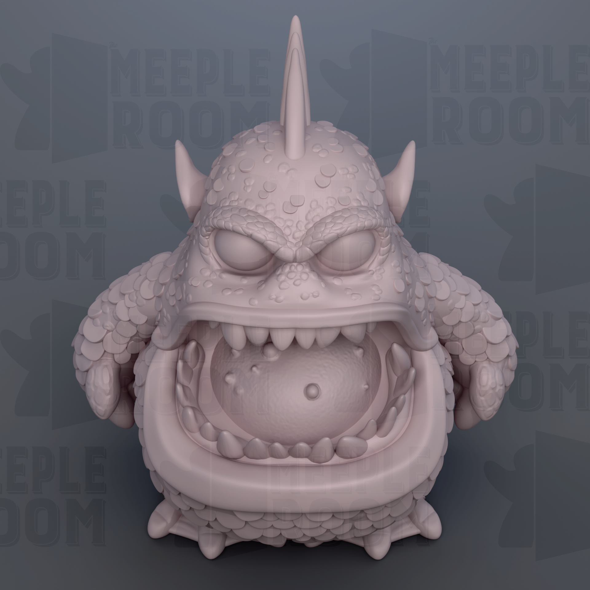 A 3D rendering of a large, spiky, and textured monster with an open mouth, appearing to be a creature from a fantasy or science fiction setting.