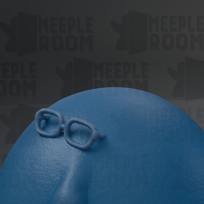 A close-up of a blue object, possibly a face or a head, with a pair of glasses attached to it.