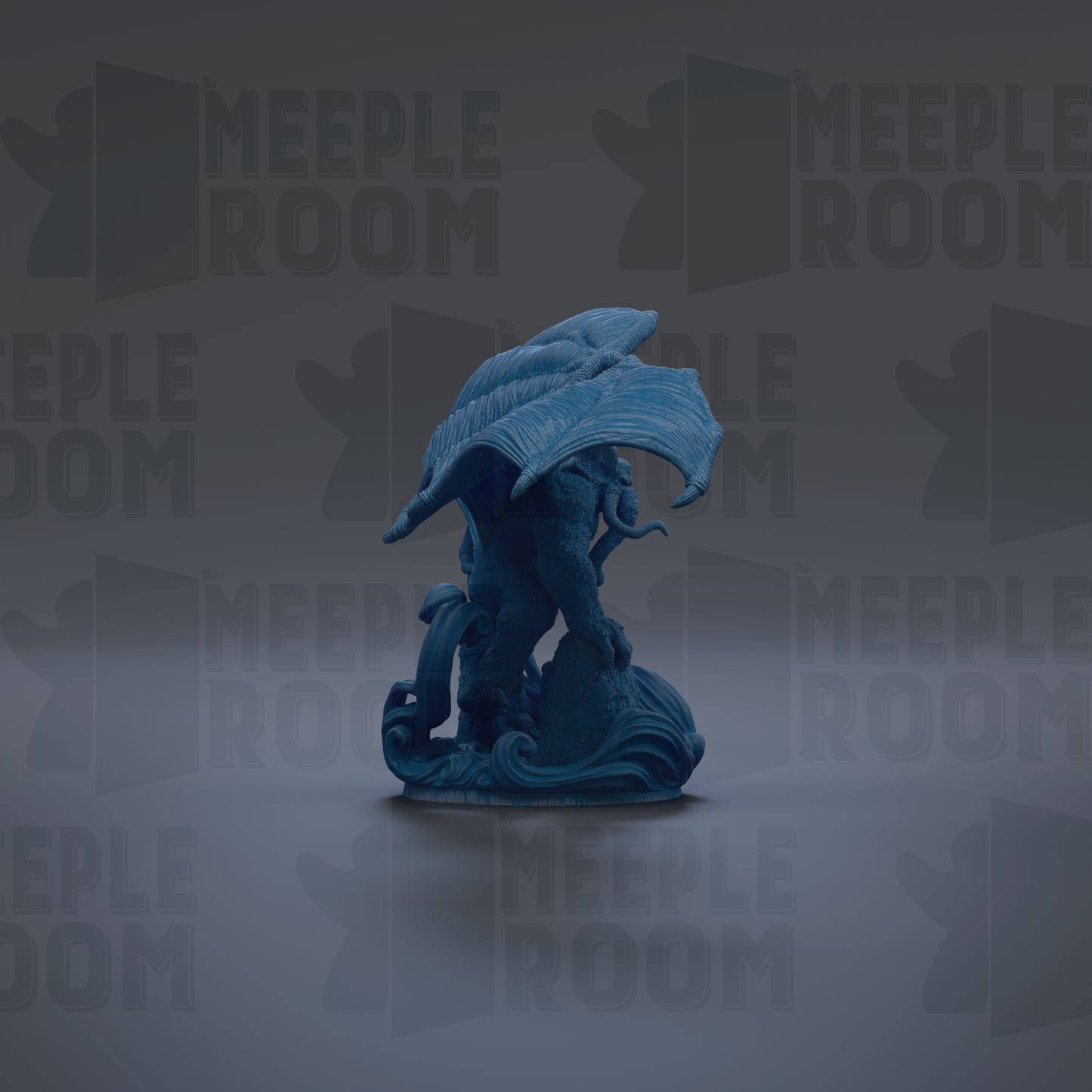 A blue dragon figurine is displayed against a dark background with repeated "MEIPLE ROOM" text.