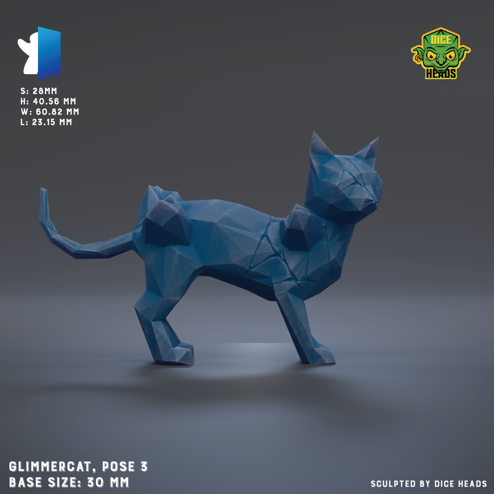 A 3D model of a blue cat-like creature, likely a digital sculpture or 3D printed object, with dimensions provided in millimeters.
