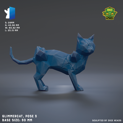 A 3D model of a blue cat-like creature, likely a digital sculpture or 3D printed object, with dimensions provided in millimeters.