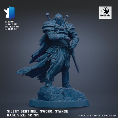 A statue of a knight in armor, standing on a rock and holding a sword. The statue is blue in color and appears to be made of metal.