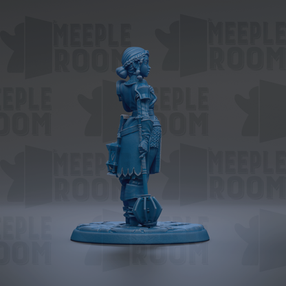 A blue figurine of a person standing on a base, with the text "MEIPLLE ROOM" repeated in the background.