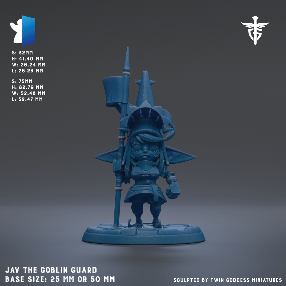 The image is a 3D model of a blue figurine of a character, likely representing a character from a video game or fantasy setting. The figurine is standing on a base and appears to be a part of a larger collection or series. The image does not contain any text, and the focus is on the figurine and its details.