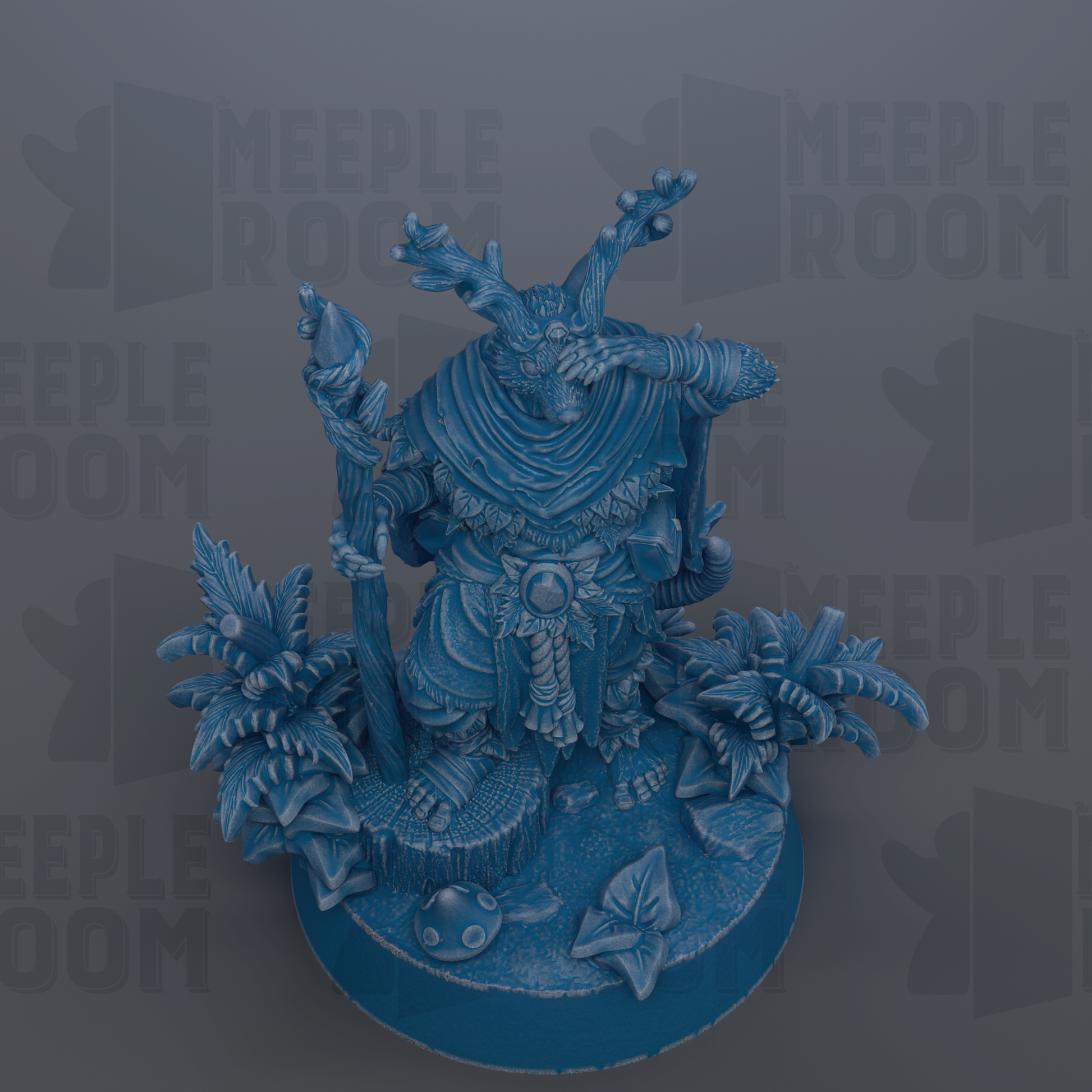 A detailed 3D rendering of a fantastical creature, possibly a mythical or magical being, with intricate details and a blue color scheme.