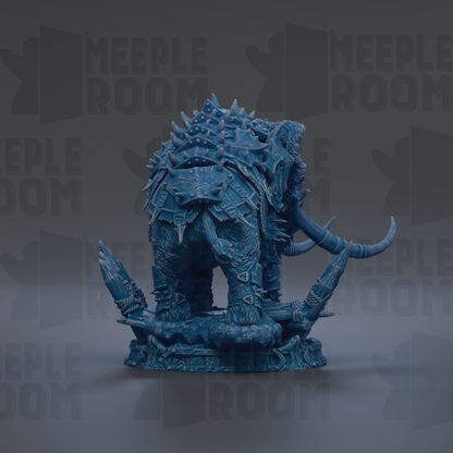 A detailed 3D model of a blue, armored creature resembling a dragon or mythical beast, with sharp teeth and spikes on its back.