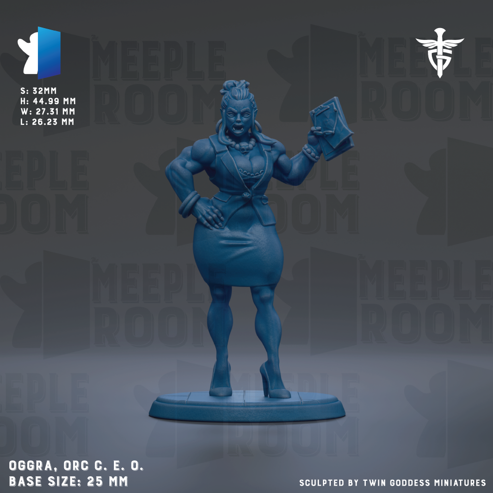a blue figurine of a muscular woman holding a book, standing on a platform.