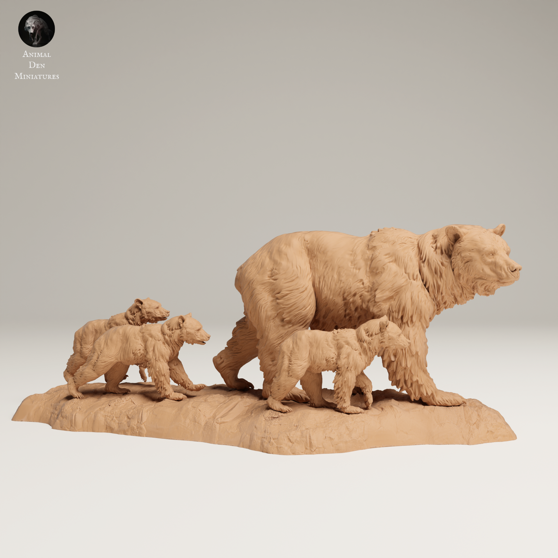 a mother bear and her two cubs on a rock